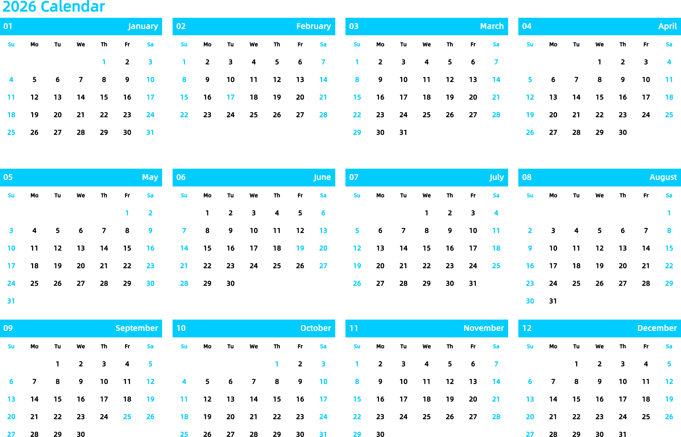 2026日历模板- PDFTalk