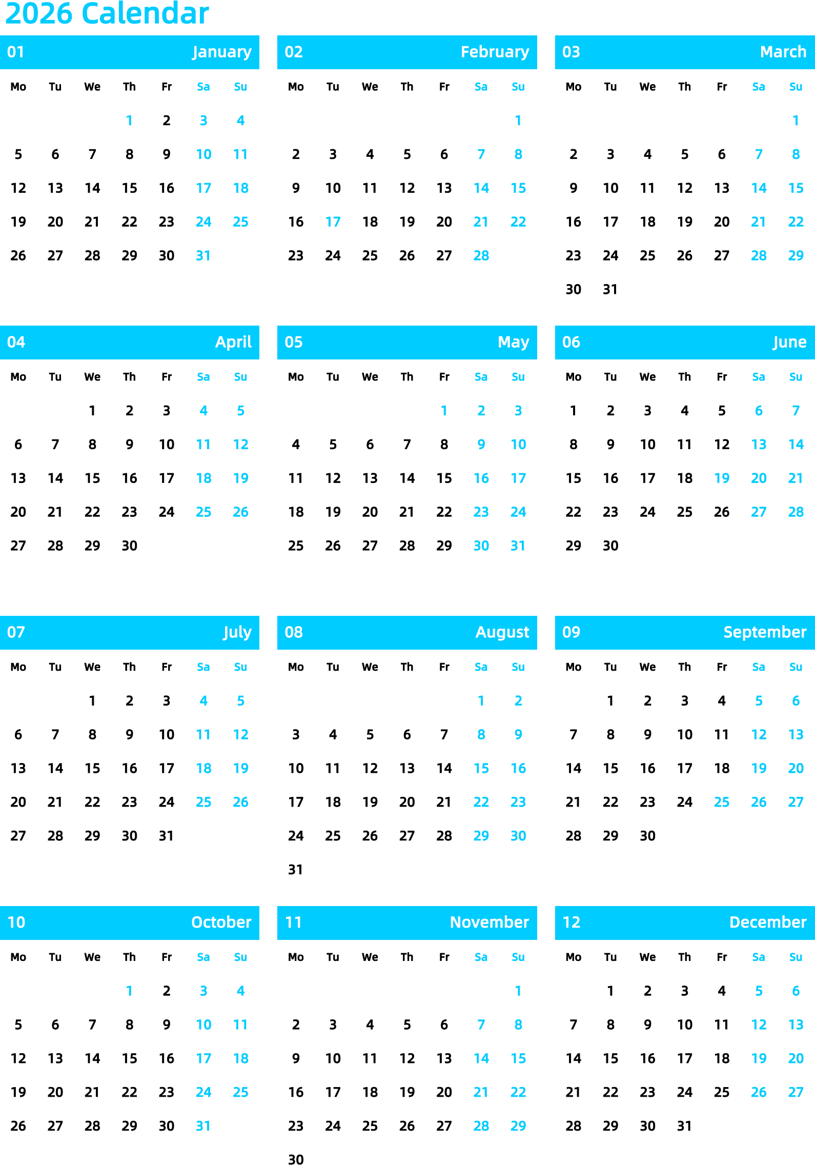 2026日历模板- PDFTalk