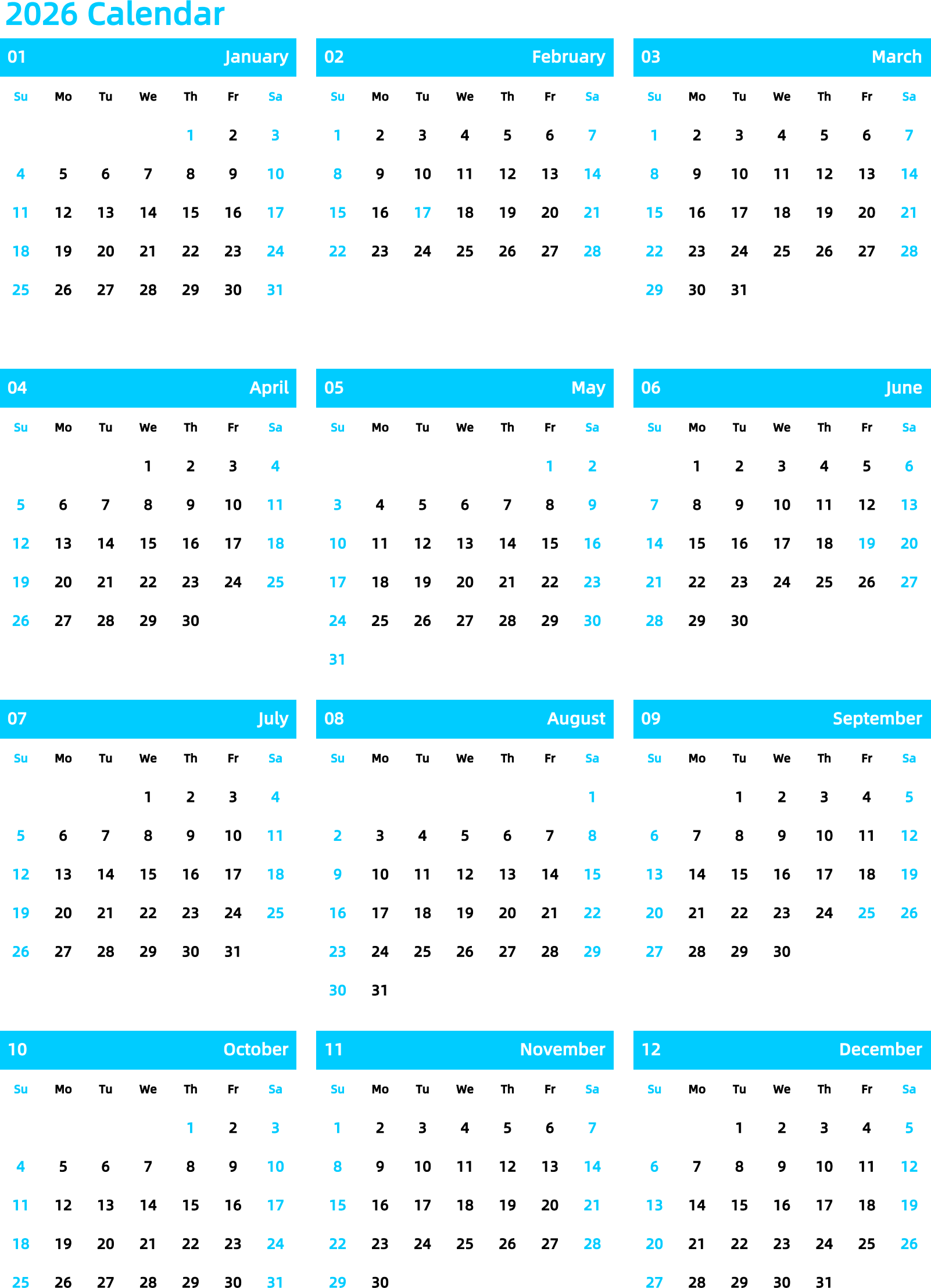 2026日历模板- PDFTalk